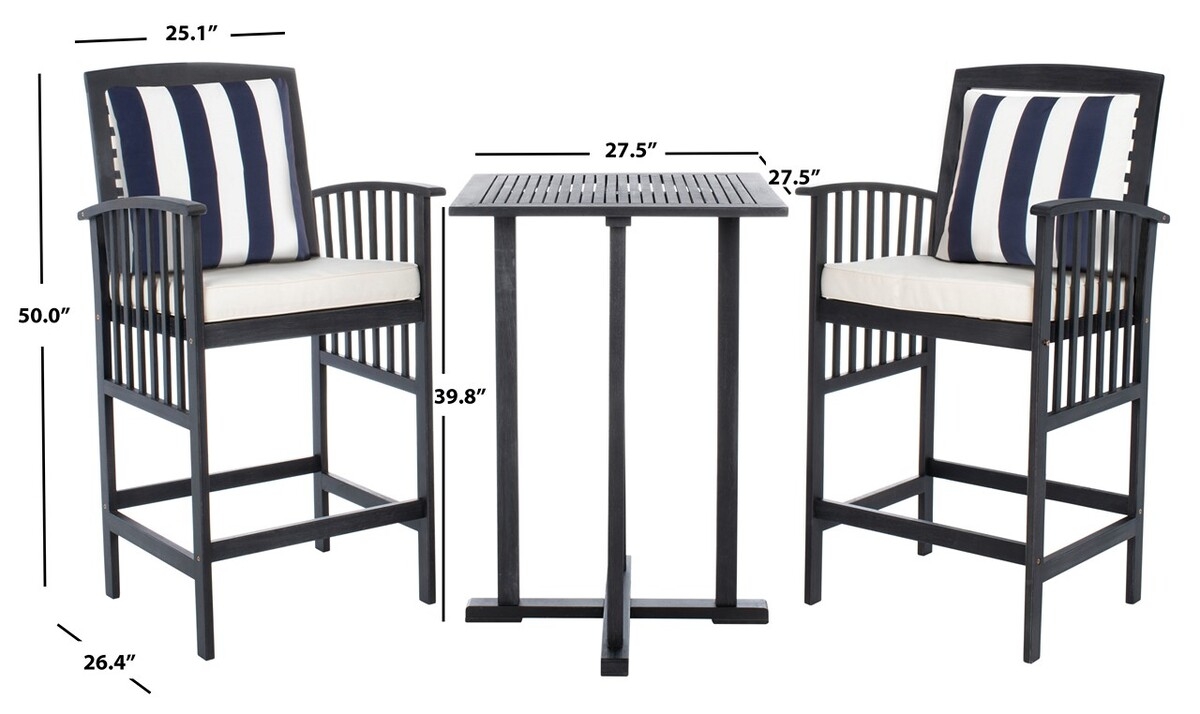 Pate 3 Pc Bar Height Bistro Set - Black/Bge + Thk Stp P - Safavieh - Image 5
