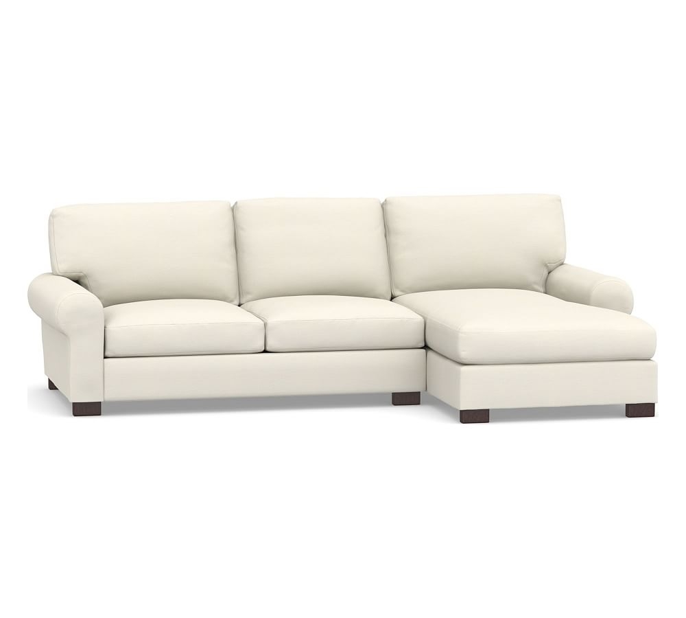 Turner Roll Arm Upholstered Right Arm Sofa with Chaise Sectional, Down Blend Wrapped Cushions, Textured Twill Ivory - Image 0