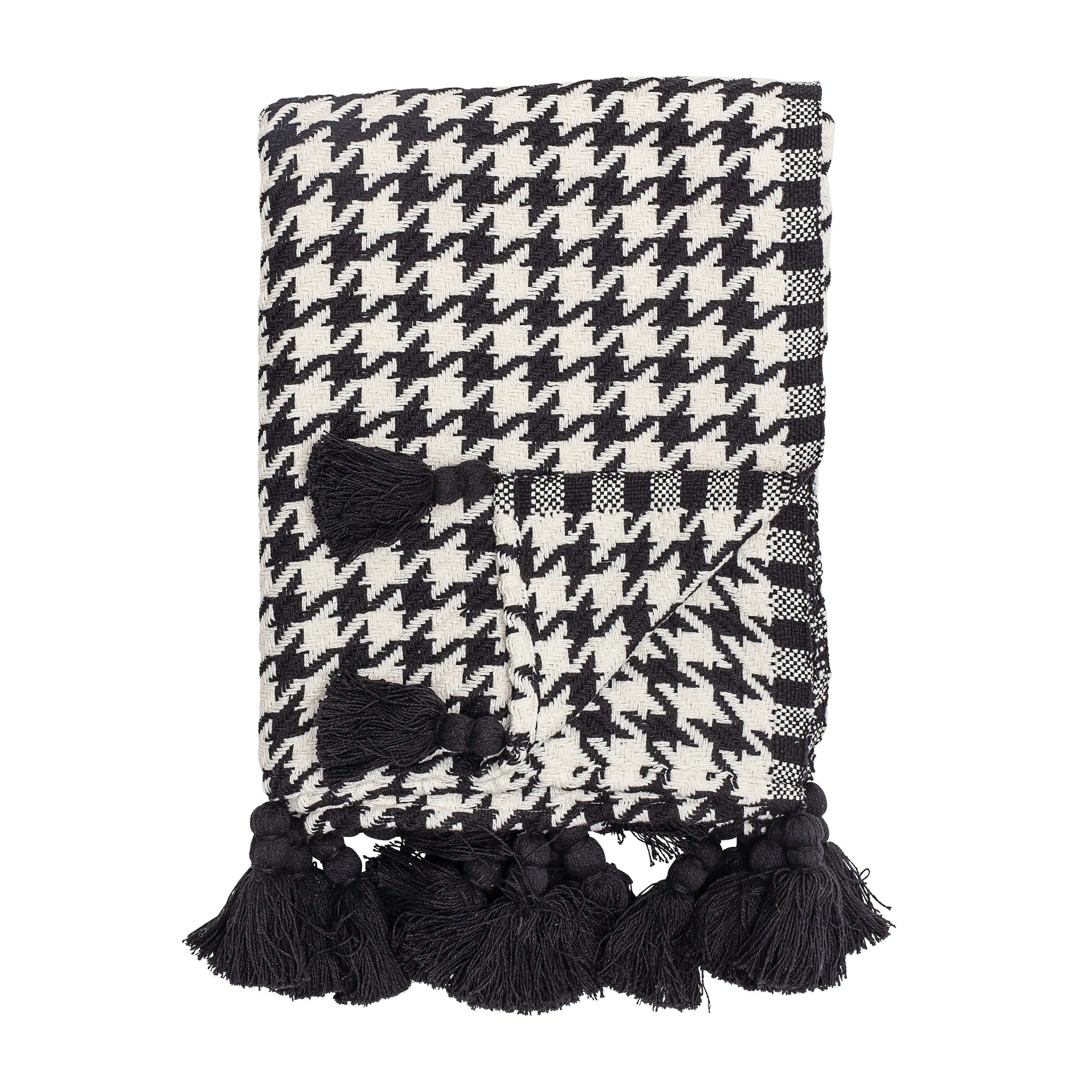Black & Ivory Houndstooth Cotton Woven Throw with Tassels - Image 0