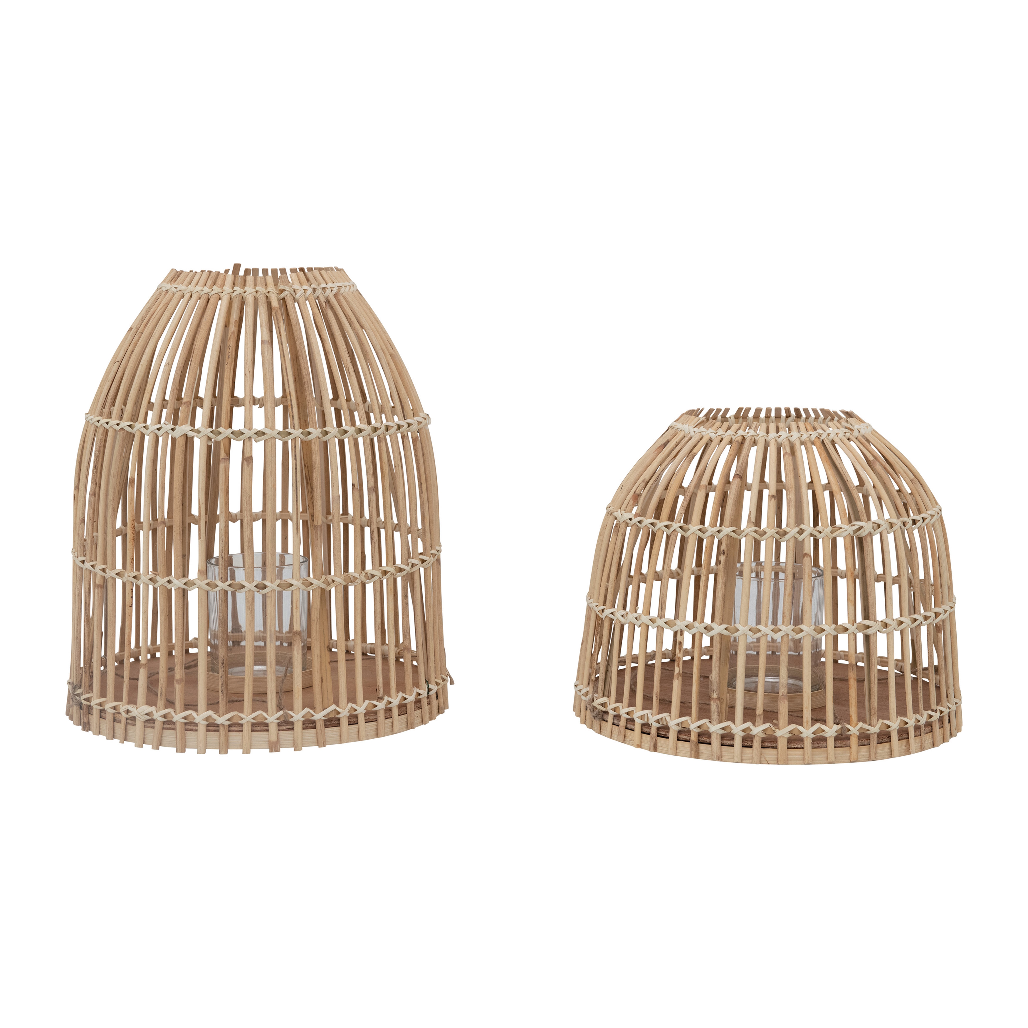 Bamboo Lanterns with Glass Inserts, Set of 2 - Image 0