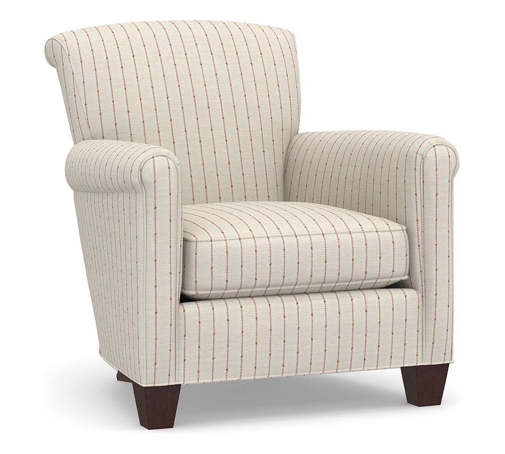Irving Roll Arm Upholstered Armchair, Polyester Wrapped Cushions, Slubby Pinstripe Red - Image 0