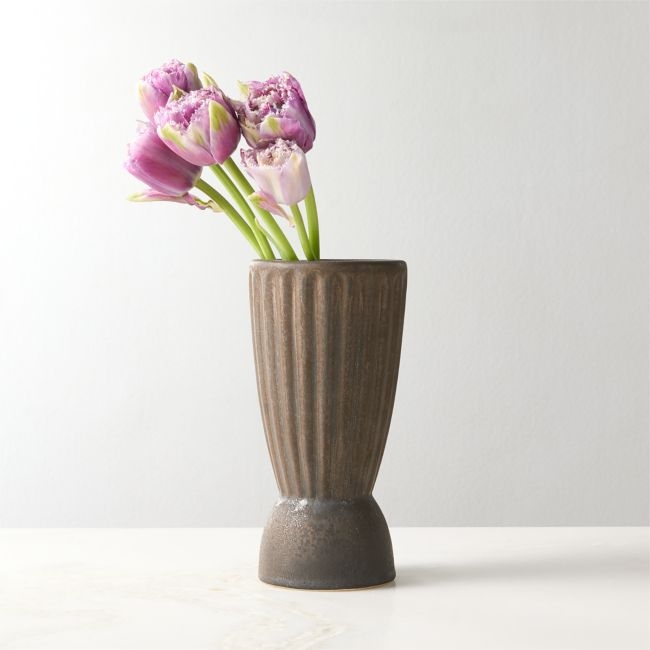 Miramar Fluted Dark Brown Ceramic Vase Small - Image 0