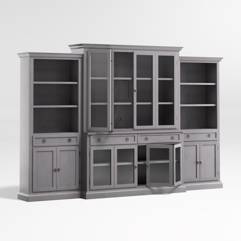 Cameo Dove Grey 4-Piece Glass Door Wall Unit with Storage Bookcases - Image 3