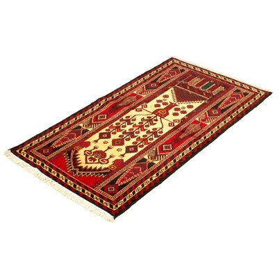 One-of-a-Kind Hand-Knotted New Age Rizbaft Red/Ivory 3'4" x 6' Wool Area Rug - Image 0