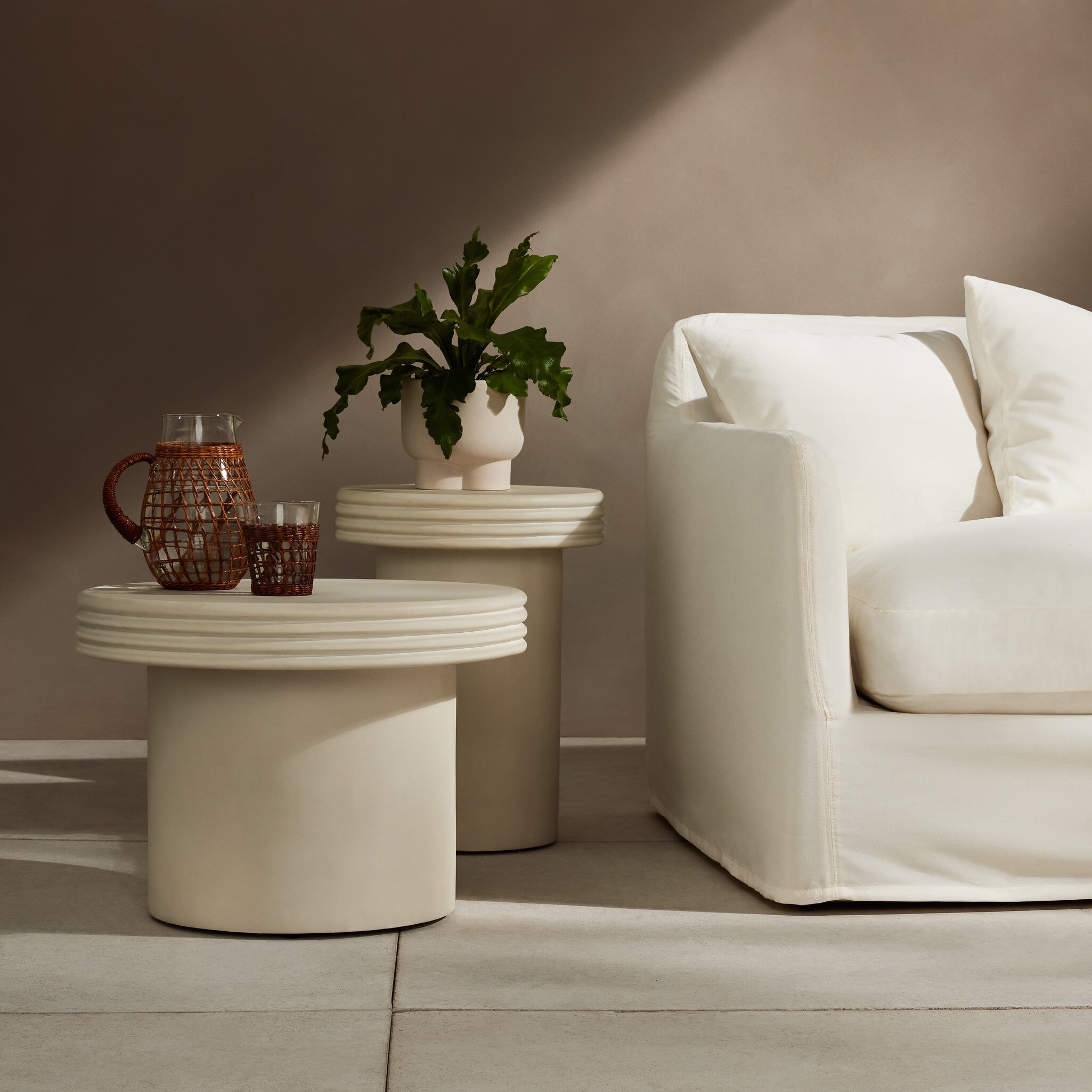 Grecia Outdoor End Table Set - White Concrete - Image 9