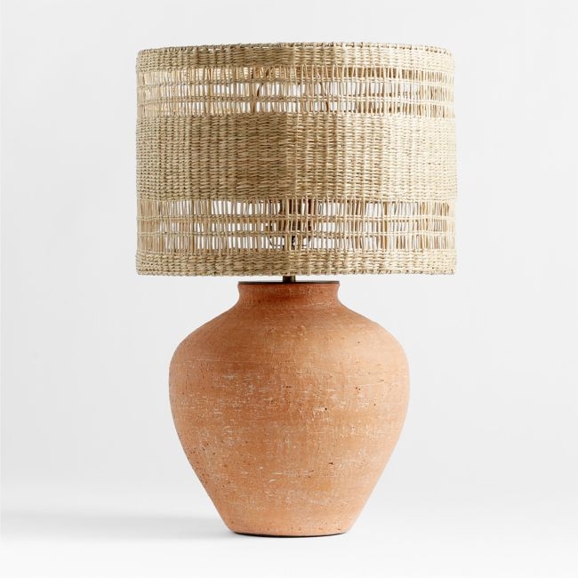 Corfu Terracotta Table Lamp with Woven Shade 26.6" - Image 0