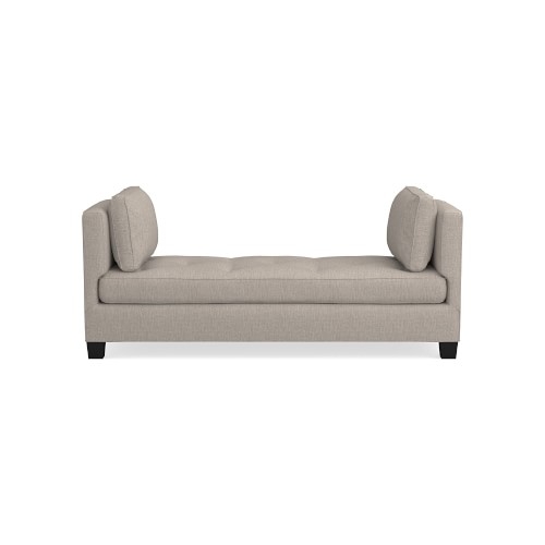 Wilshire Settee, Standard Cushion, Perennials Performance Melange Weave, Light Sand, Ebony Leg - Image 0