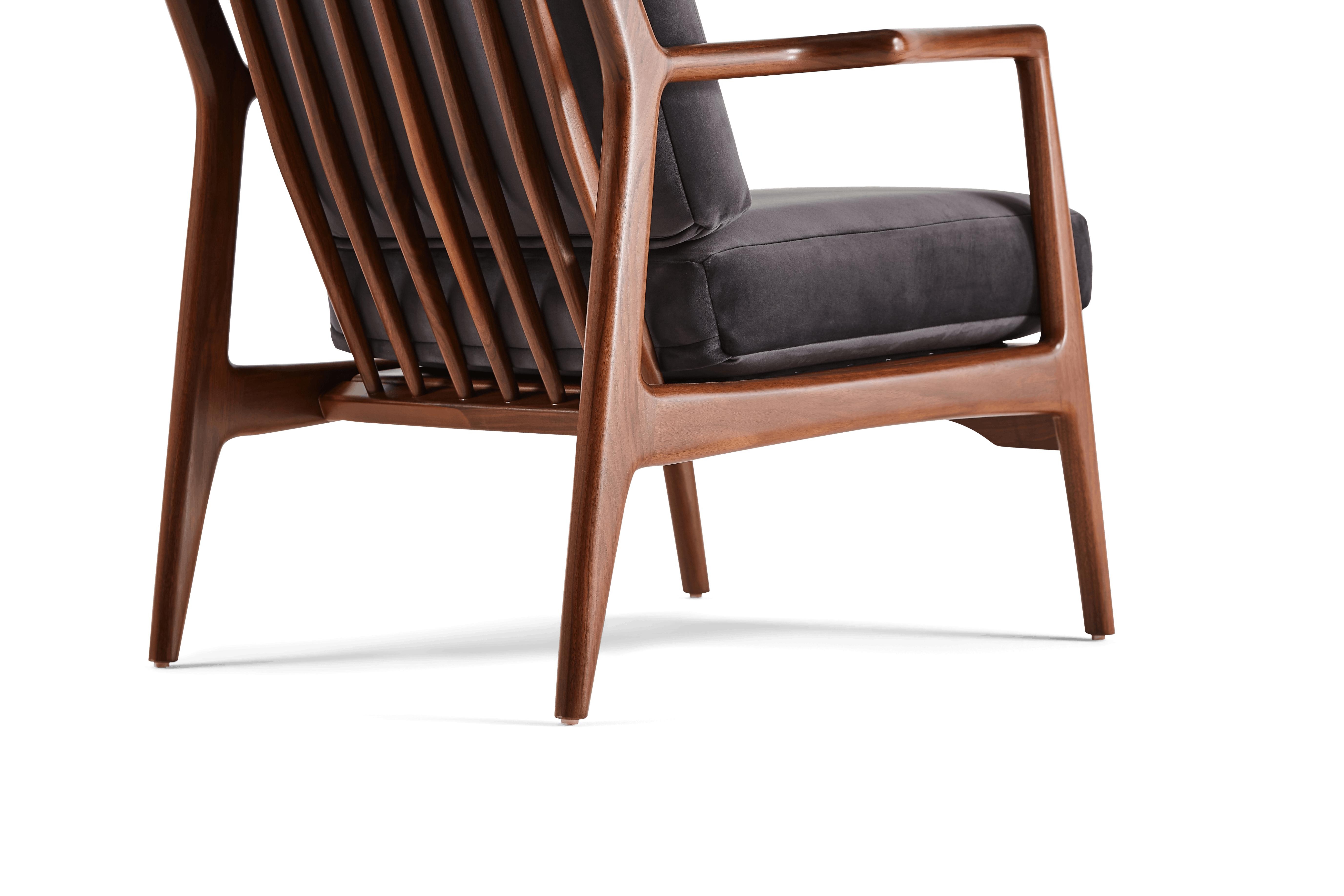 Black Collins Mid Century Modern Chair - Royale Gunmetal - Walnut - Image 4