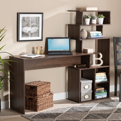 Modern And Contemporary Walnut Brown Finished Wood Storage Desk With Shelves - Image 0