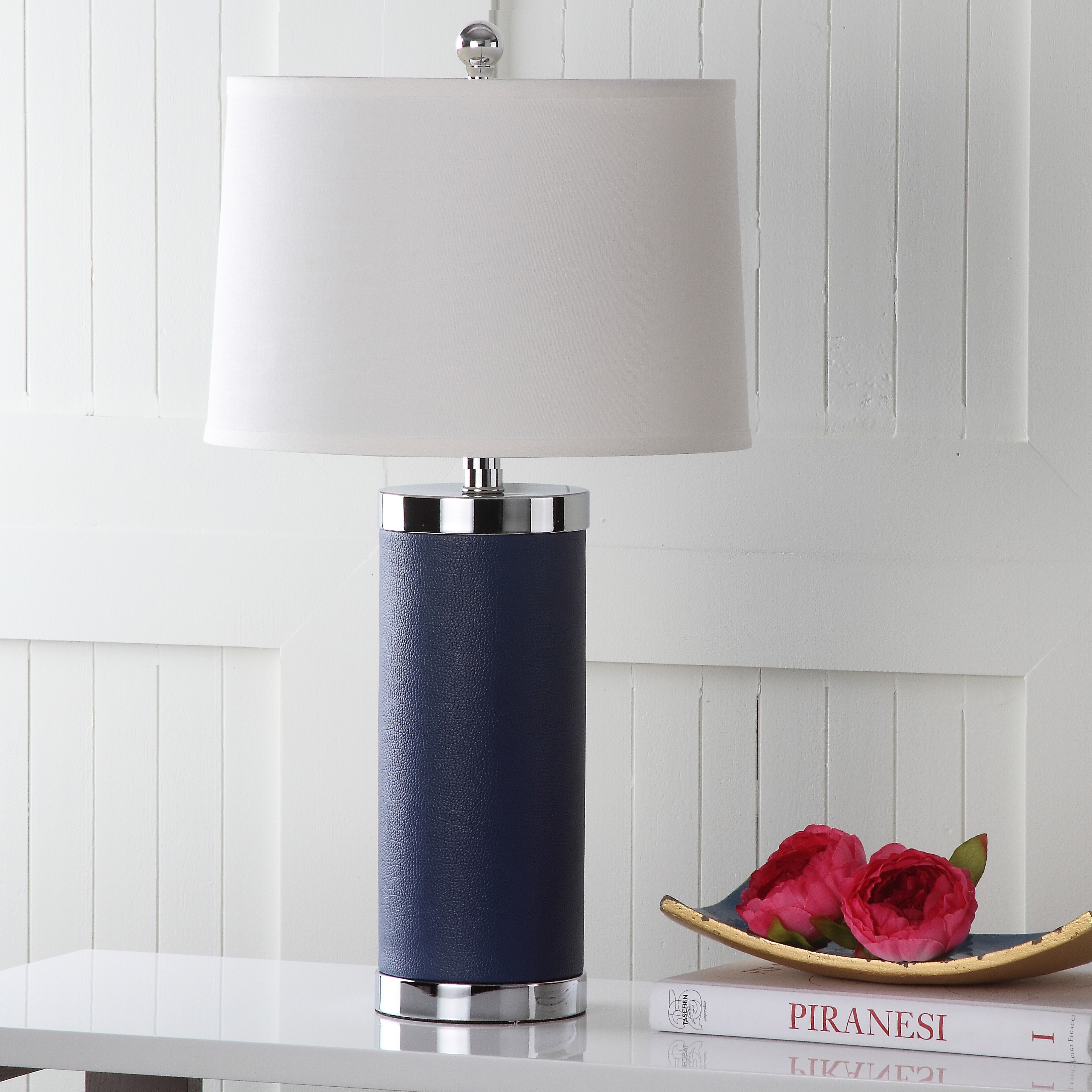 Leather 25-Inch H Column Table Lamp - Navy - Safavieh - Image 4