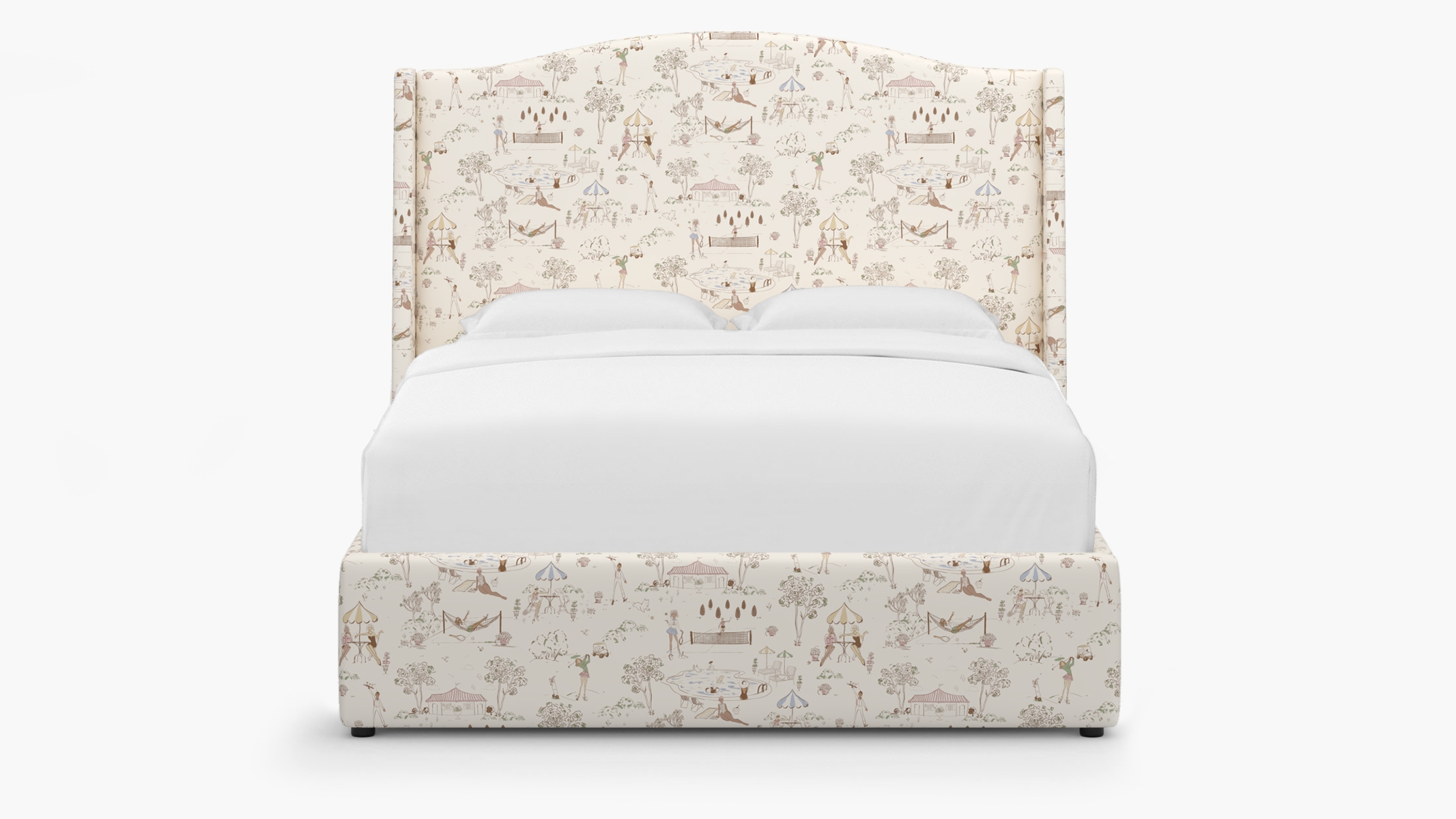 Curved Wingback Bed, Multi Country Club Toile, Full - Image 0