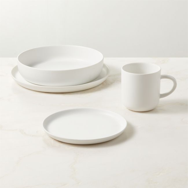 Mori 4-Piece Matte White Dinnerware Set with Pasta Bowl - Image 0