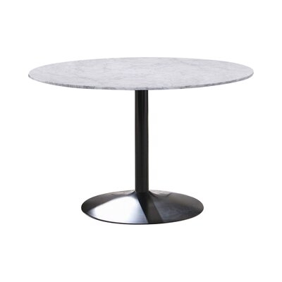 Dining Table With Marble Top And Metal Flared Base, White And Black - Image 0