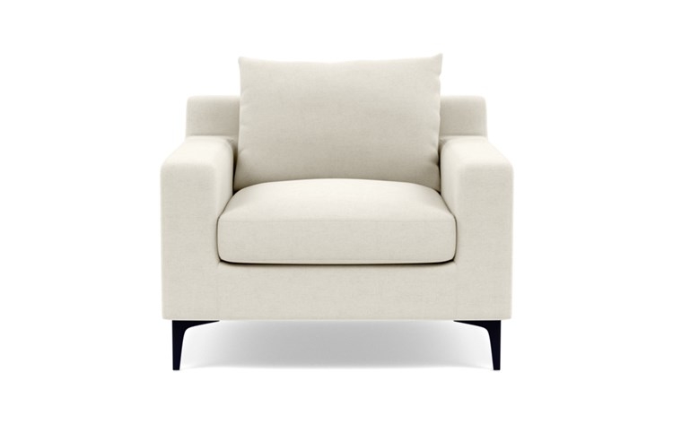 Sloan Accent Chair with White Chalk Fabric, down alternative cushions, and Matte Black legs - Image 0