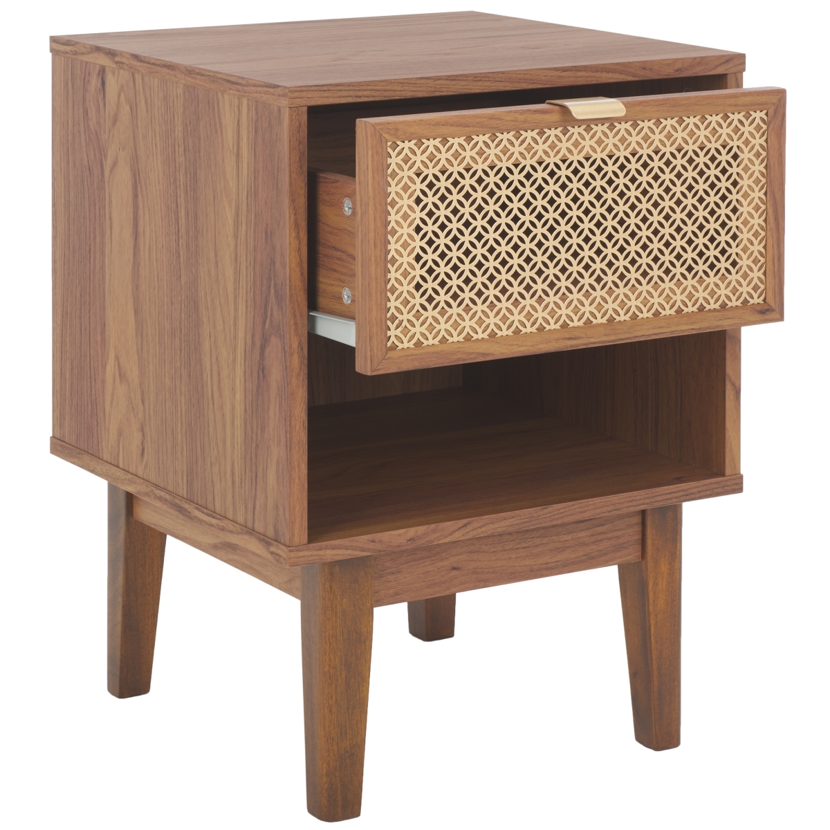 Ceu 1 Drawer Night Stand - Walnut / Gold - Safavieh - Image 5