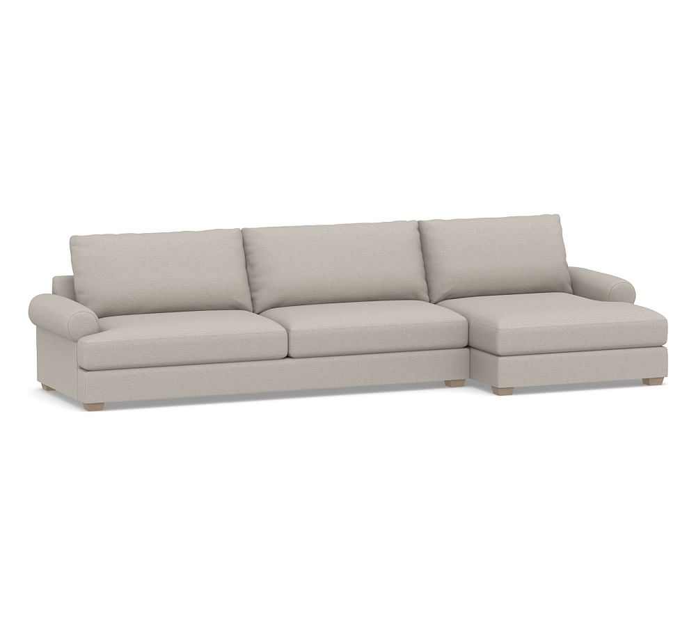 Canyon Roll Arm Upholstered Left Arm Sofa with Double Chaise Sectional, Down Blend Wrapped Cushions, Chunky Basketweave Stone - Image 0