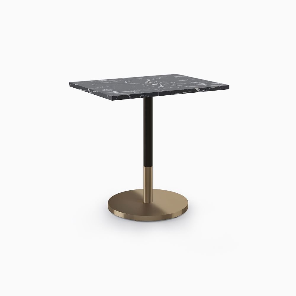 Restaurant Table, Top 24x32" Rect, Black Faux Marble, Dining Ht Orbit Base, Bronze/Brass - Image 0