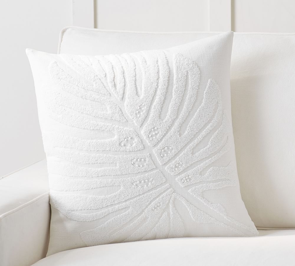 Isla Palm Embroidered Pillow Cover, 20 x 20", White - Image 0