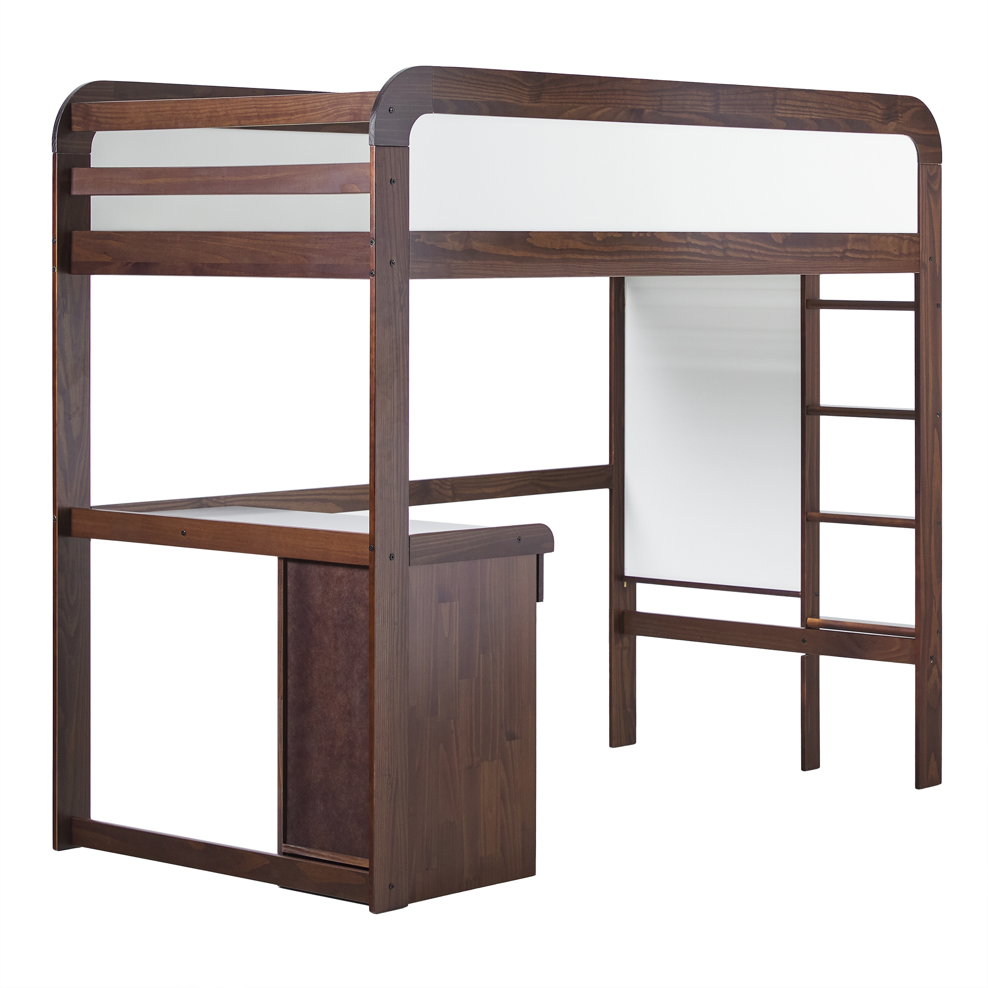 Adyn Contemporary Twin Loft Bunk Bed with Desk - Walnut - Image 0