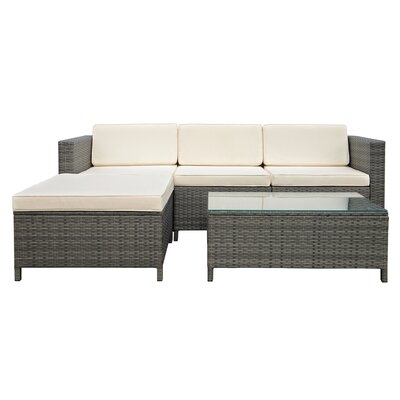 Patio Furniture Couch 5 Piece Set Sectional Rattan Sofa Sets,Dark Grey Wicker With Grey Cushions - Image 0