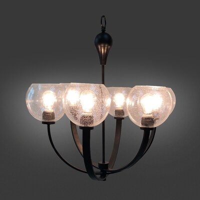 Orion 6-Light Transitional Chandelier In Matte Black Finish With Clear Seeded Glass Bowl Shades - Image 0