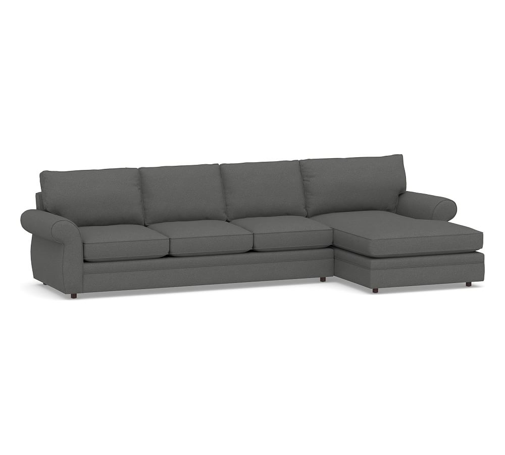 Pearce Roll Arm Upholstered Left Arm Sofa with Double Chaise Sectional, Down Blend Wrapped Cushions, Park Weave Charcoal - Image 0