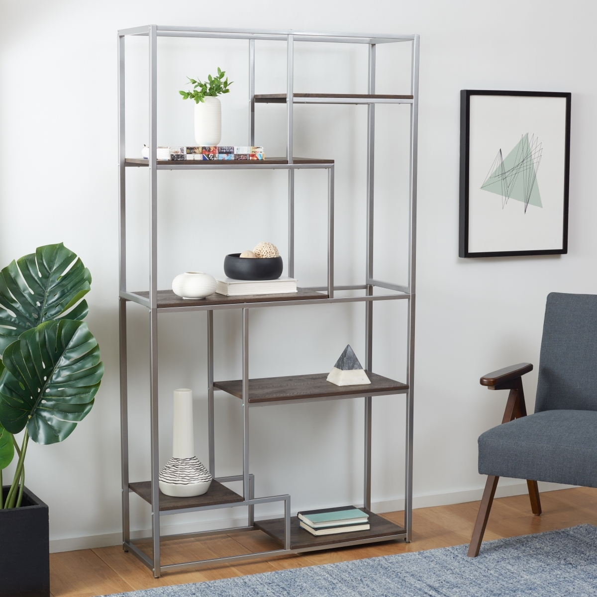 Rege 7 Shelf Etagere - Cocoa Walnut / Silver - Safavieh - Image 1
