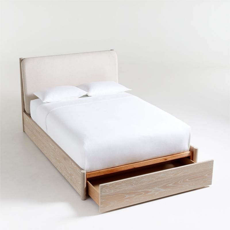 Casa White Oak Wood Queen Storage Bed with Outlet - Image 1
