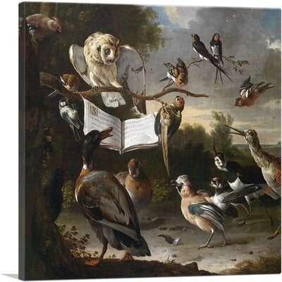ARTCANVAS Duck, Parrot And Owl With Music Notebook Canvas Art Print By Melchior D-Hondecoeter - Image 0