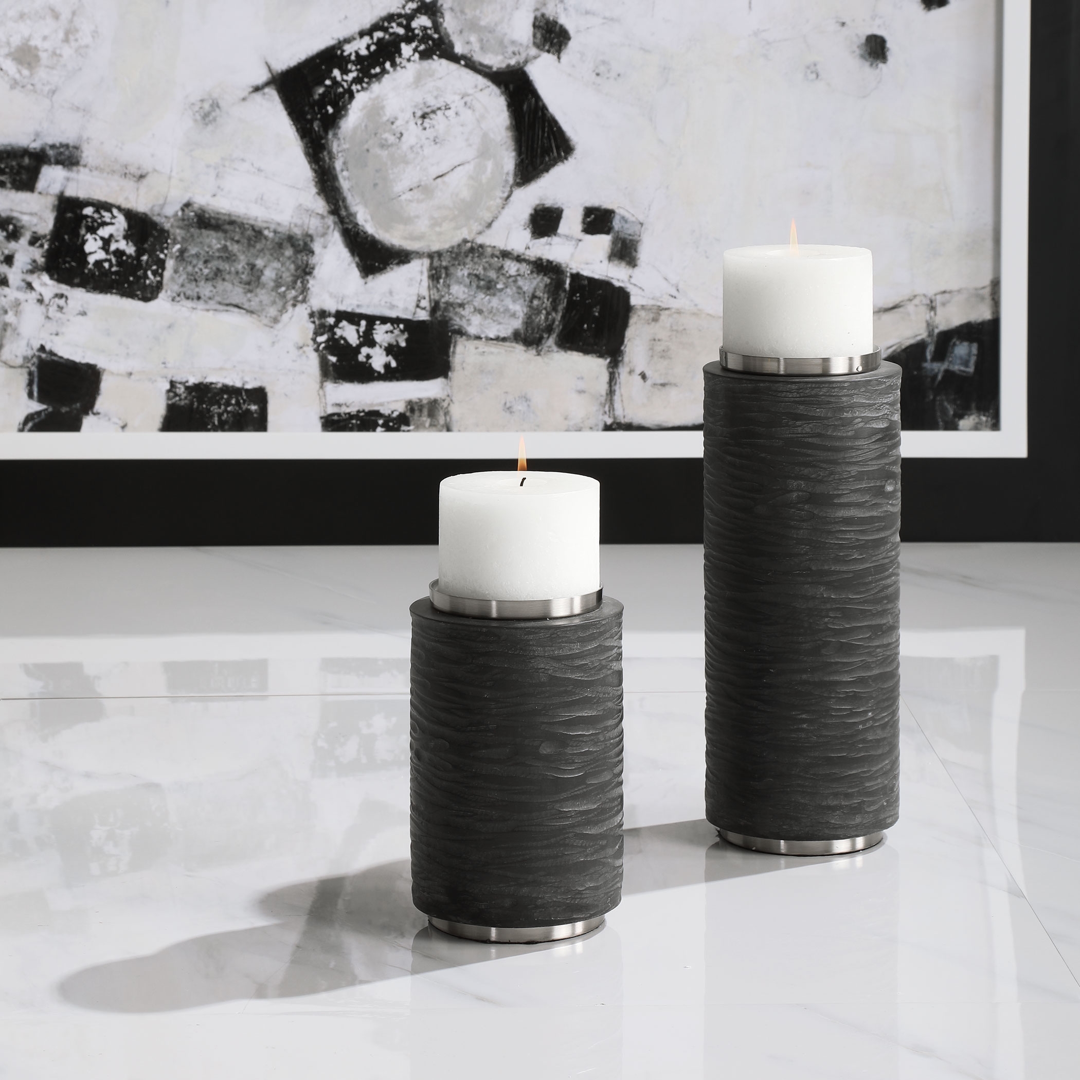 Strathmore Stone Gray Candleholders, S/2 - Image 0