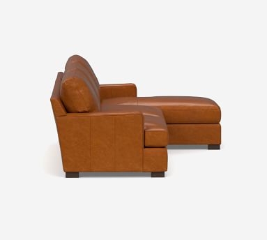 Townsend Square Arm Leather Left Arm Loveseat with Chaise Sectional, Polyester Wrapped Cushions, Vintage Camel - Image 1