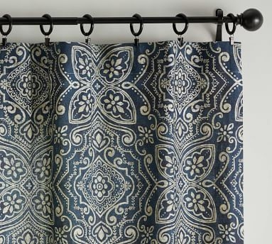 Emina Print Linen/Cotton Rod Pocket Curtain, Blue Multi, 96 x 50" - Image 3