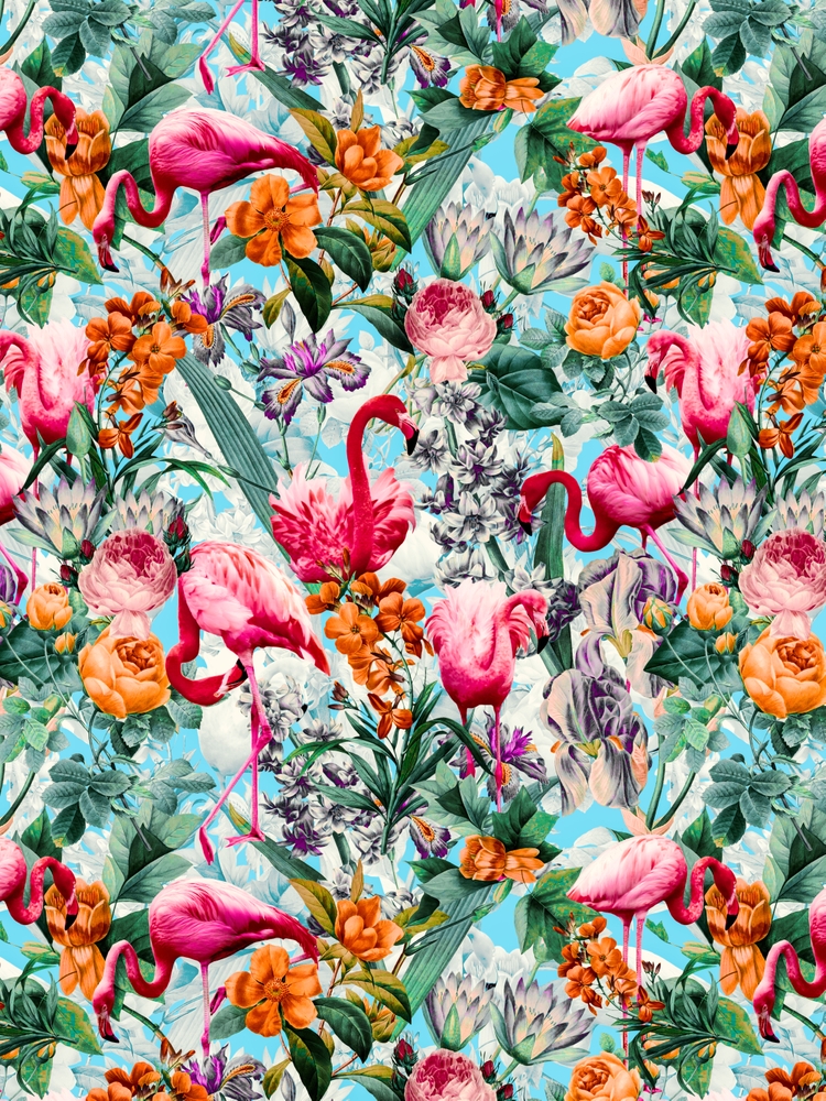 Floral And Flamingo Vii Pattern Throw Pillow by Burcu Korkmazyurek - Cover (20" x 20") With Pillow Insert - Indoor Pillow - Image 1
