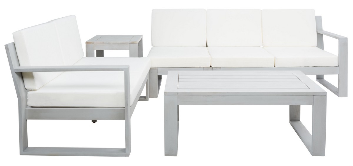 Catryn 4 Pc Outdoor Living Set - Grey/Beige - Safavieh - Image 0