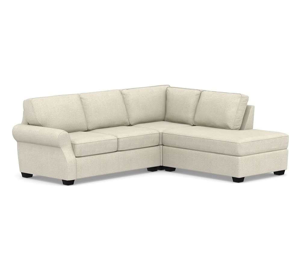 SoMa Fremont Roll Arm Upholstered Left 3-Piece Bumper Sectional, Polyester Wrapped Cushions, Performance Heathered Basketweave Alabaster White - Image 0