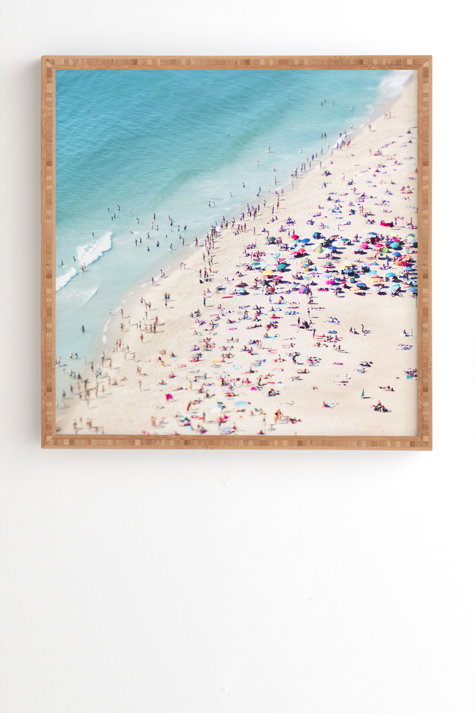 Beach Summer Fun by Ingrid Beddoes - Framed Wall Art Bamboo 20" x 20" - Image 1