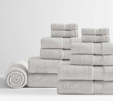 Classic Organic Washcloth Hand and Bath Towel With Bath Mat, Gray Mist, Set of 13 - Image 0