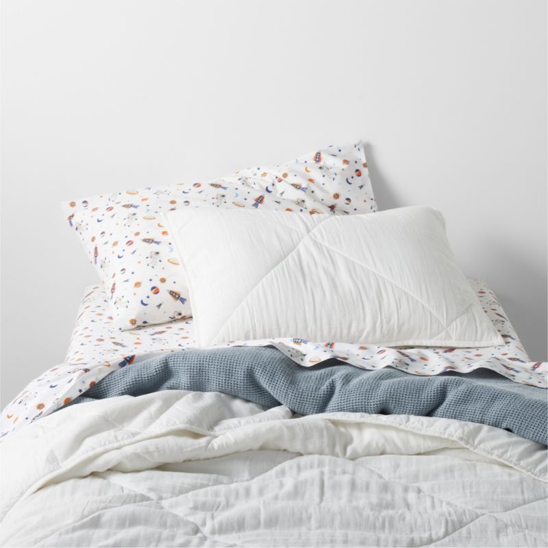 Scoop Light Blue Waffle Weave Organic Cotton Kids Full/Queen Duvet Cover - Image 4