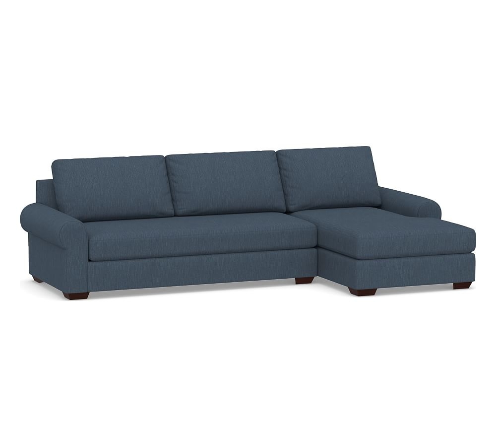 Big Sur Roll Arm Upholstered Left Arm Sofa with Chaise Sectional and Bench Cushion, Down Blend Wrapped Cushions, Performance Heathered Tweed Indigo - Image 0