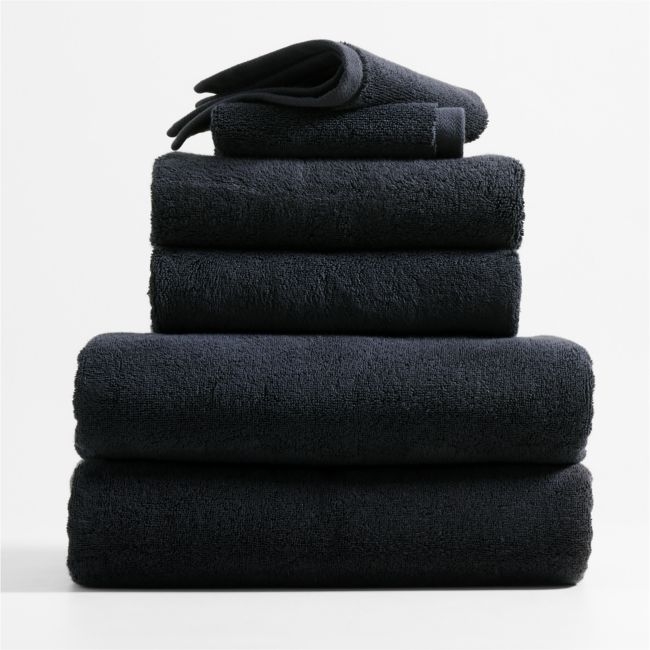 Organic Turkish Midnight Blue Cotton Bath Towels, Set of 6 - Image 0