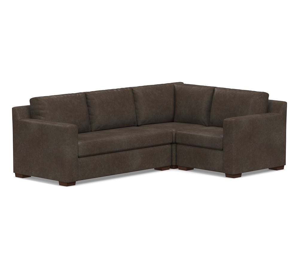 Shasta Square Arm Leather Left Arm 3-Piece Corner Sectional, Polyester Wrapped Cushions, Statesville Wolf Gray - Image 0