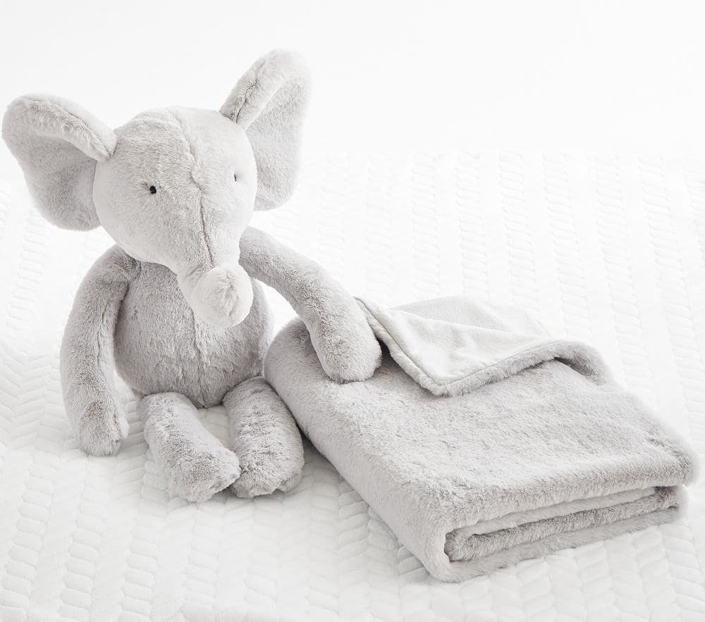 Plush Elephant Stuffed Animal and Blanket Set, Gray - Image 0