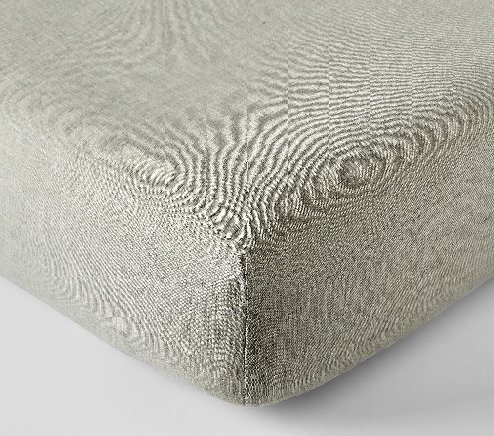 Belgian Linen Crib Fitted Sheet, Eucalyptus - Image 0