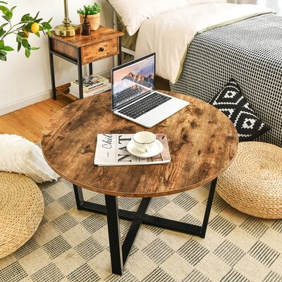 17 Stories Round Coffee Table Industrial Style Cocktail Side Table With Metal Frame - Image 0