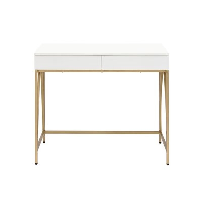 Home Office Computer Desk ,Lightmane Desk, With Two Drawers ,White High Gloss & Gold - Image 0