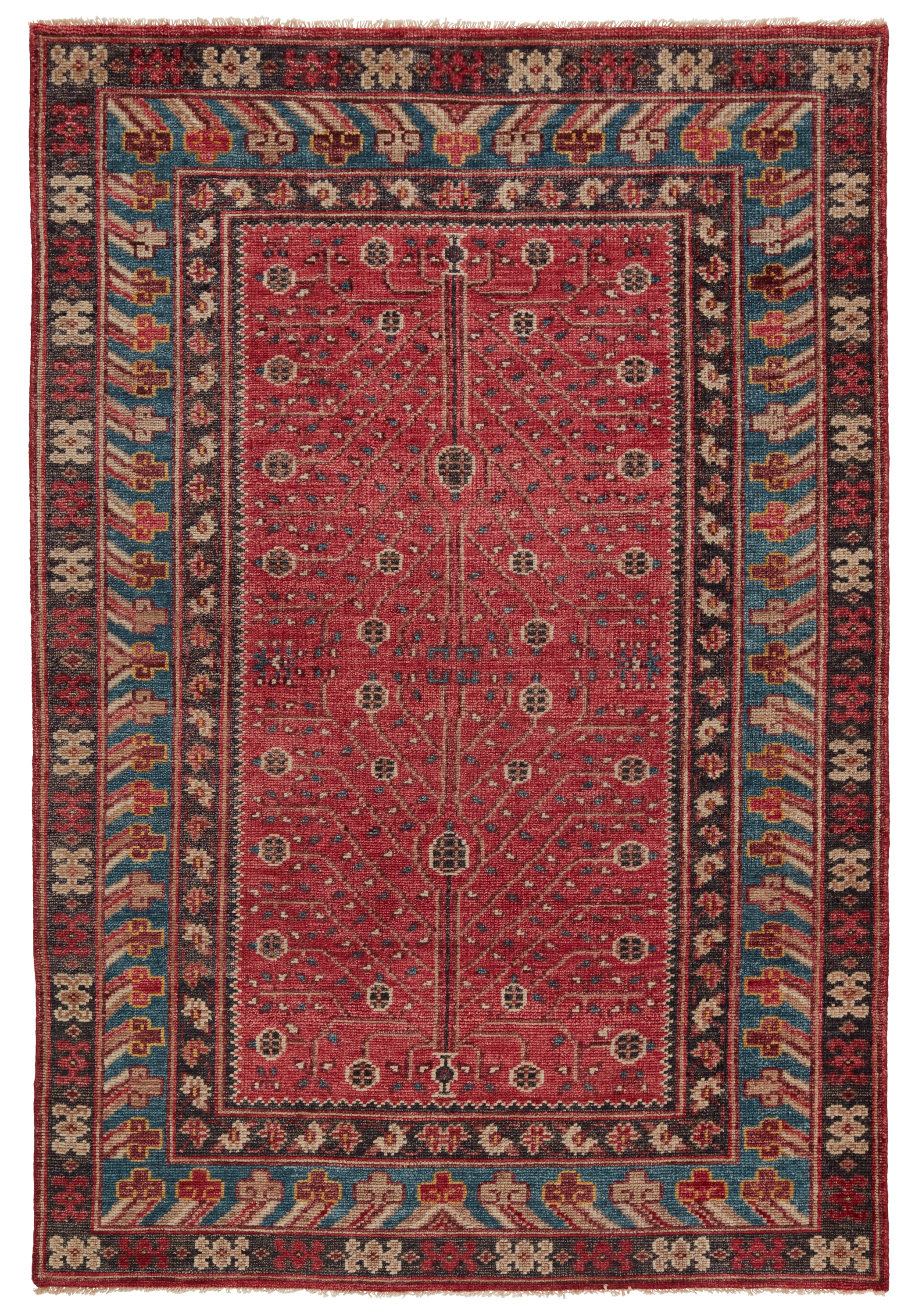 Donte Hand-Knotted Oriental Red/ Blue Area Rug (8'6"X11'6") - Image 0