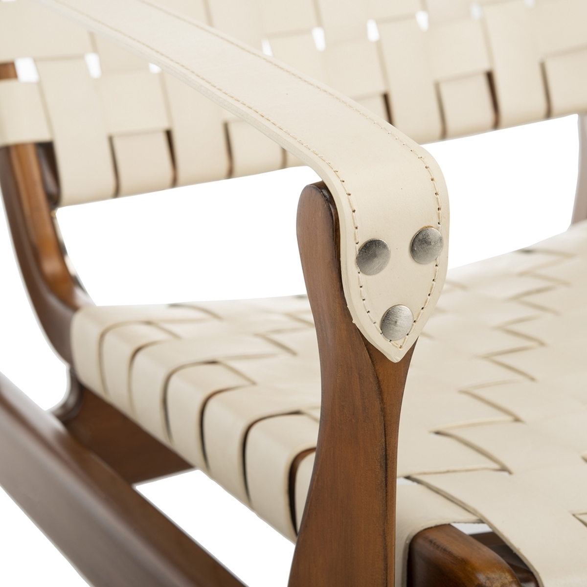 Dilan Leather Safari Chair - White - Safavieh - Image 3