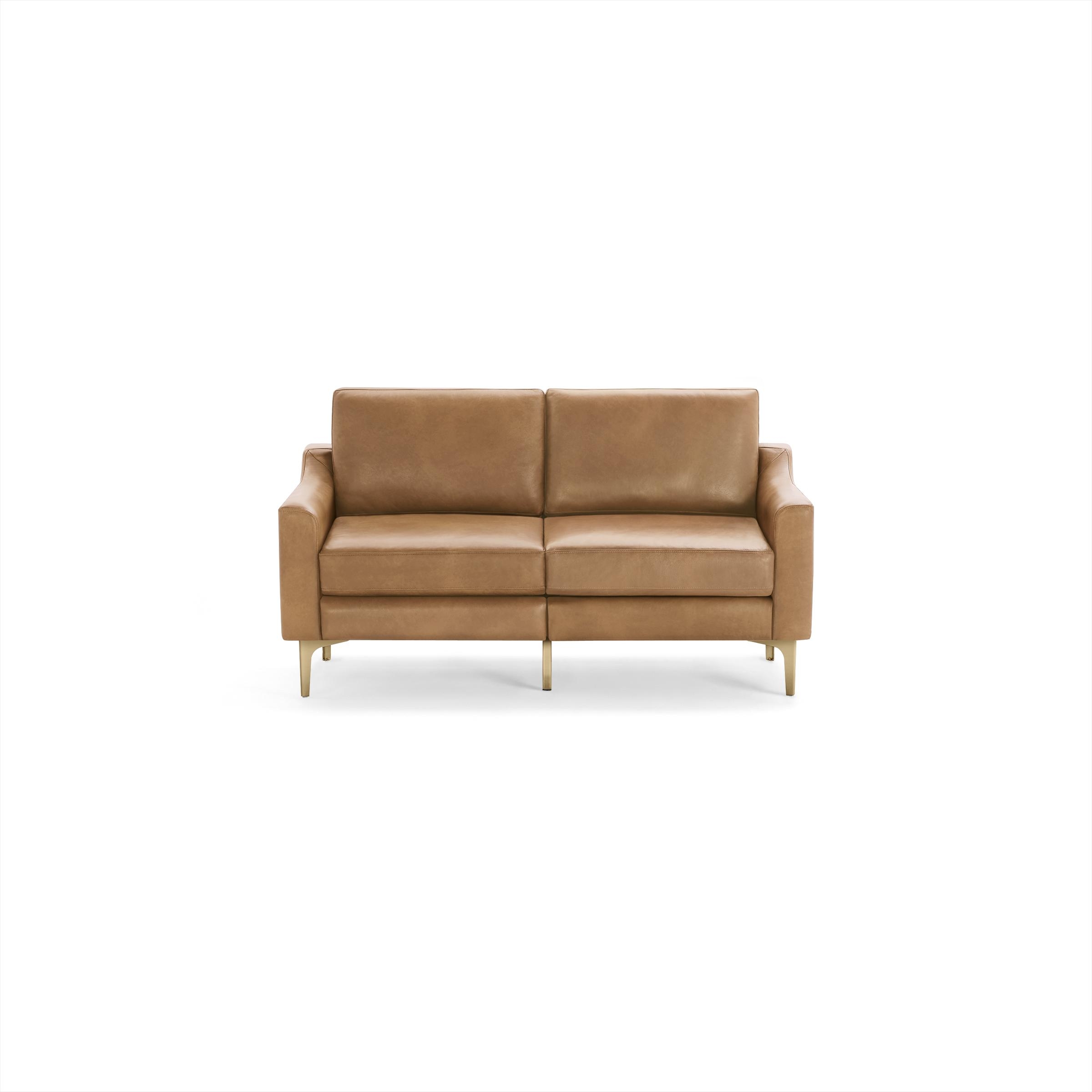 Nomad Leather Loveseat in Camel, Brass Legs - Image 0