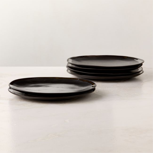 Hyacinth Black Dinner Plates with Reactive Glaze Set of 6 - Image 0