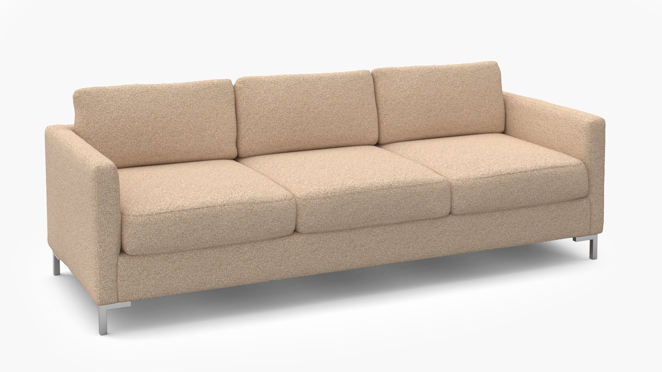 Modern Sofa, Buff Boucle, Chrome L Leg - Image 1